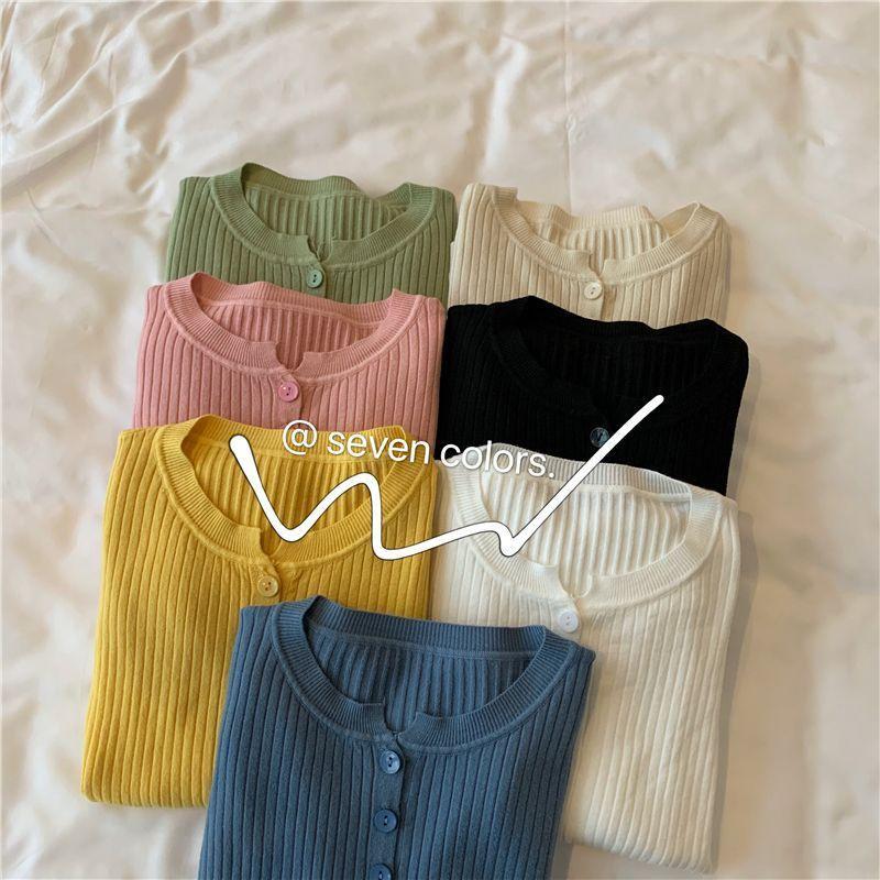 Long-Sleeve Plain Knit Top Product Image