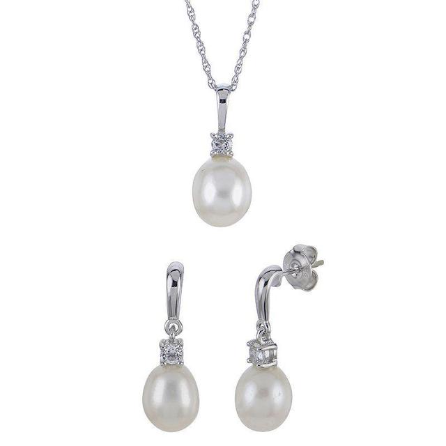 PearLustre by Imperial Sterling Silver Freshwater Cultured Pearl & White Topaz Pendant and Earrings Set, Womens Product Image