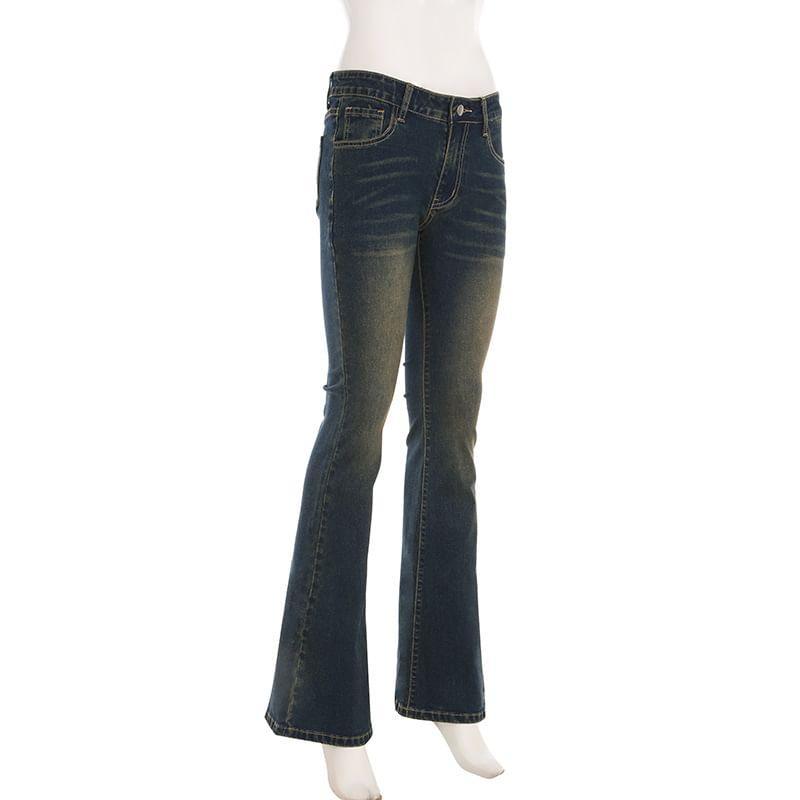 High Waist Washed Flared Jeans Product Image