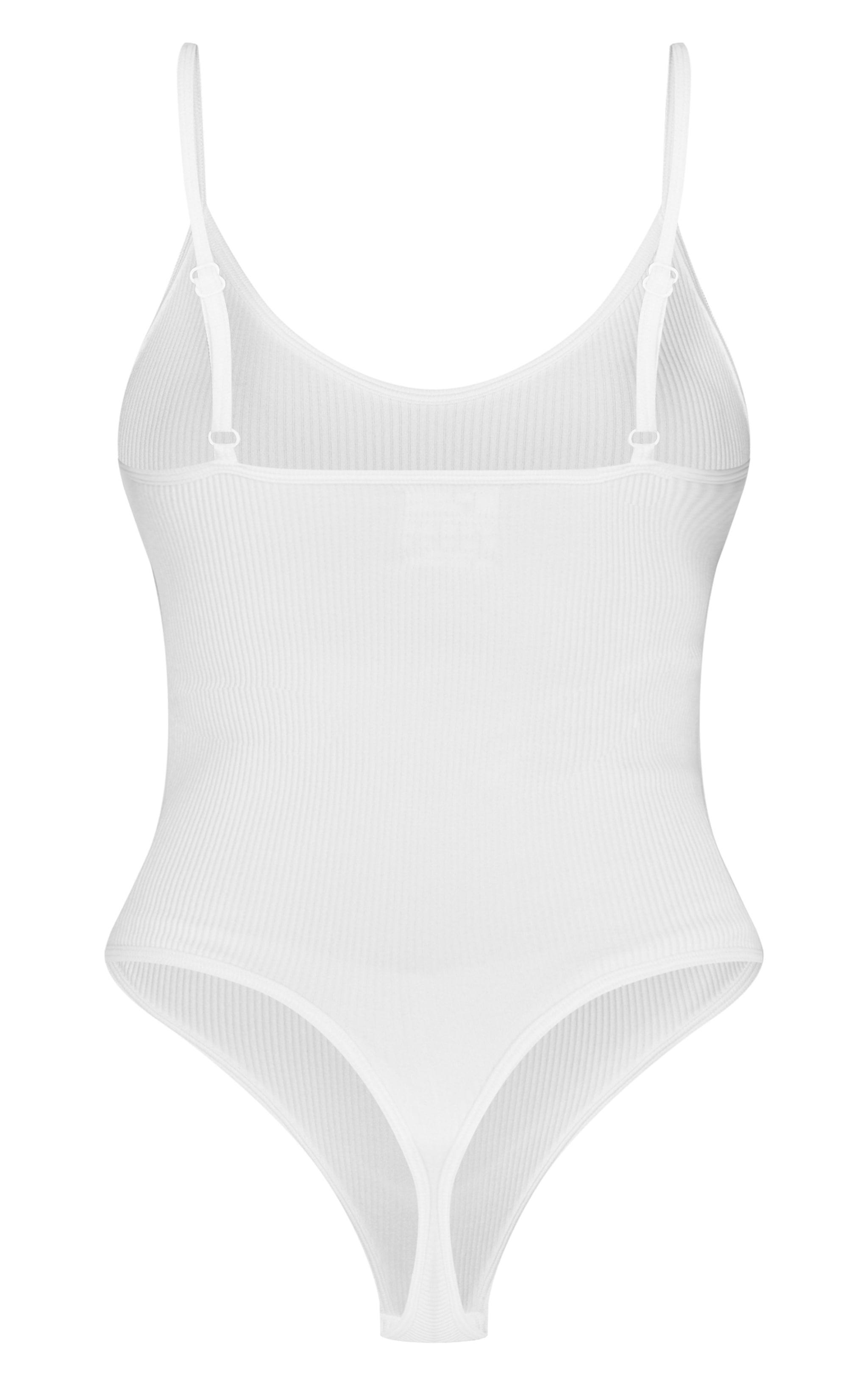 White Snatched Rib Strappy Bodysuit Product Image