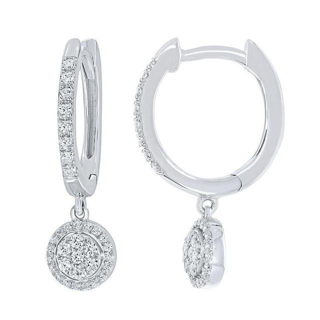 10k White Gold 1/3 Carat T.W. Diamond Hoop Drop Earrings, Womens Product Image