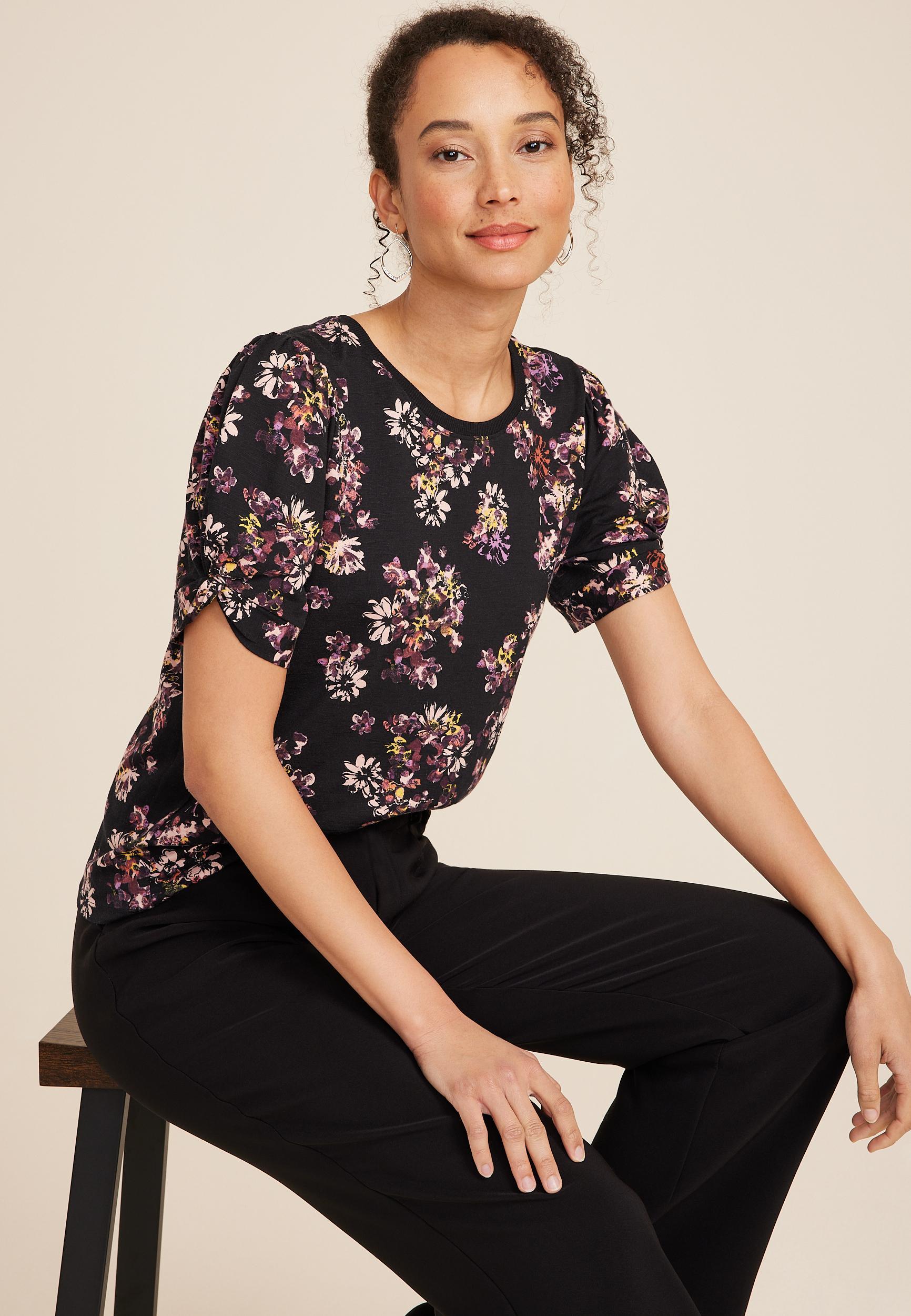 Floral Twist Puff Sleeve Tee Product Image