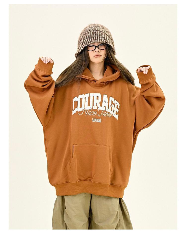 Drop Shoulder Crewneck Lettering Printed Oversized Hoodie Product Image