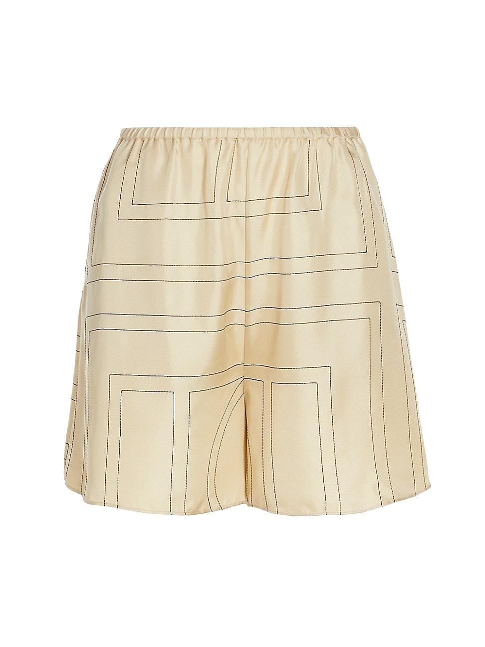 Toteme - Logo-embroidered Silk-twill Shorts - Womens - Ivory Multi Product Image