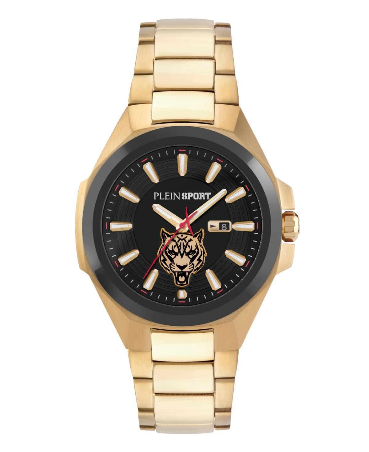 Plein Sport Mens Tigermaster Three Hand Date Quartz Gold Stainless Steel 47MM - Gold Product Image