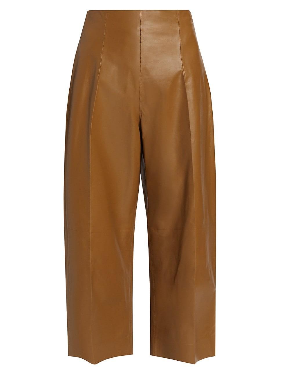 Womens Leather High-Wasted Flared Pants product image