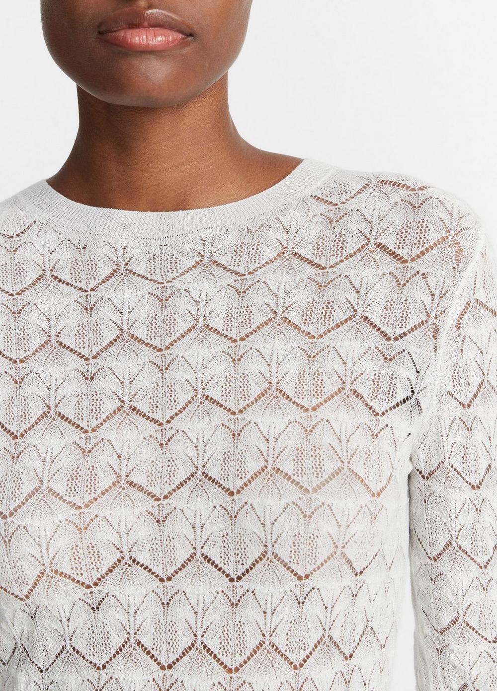 Fine Lace Cotton Three-Quarter-Sleeve Sweater Product Image