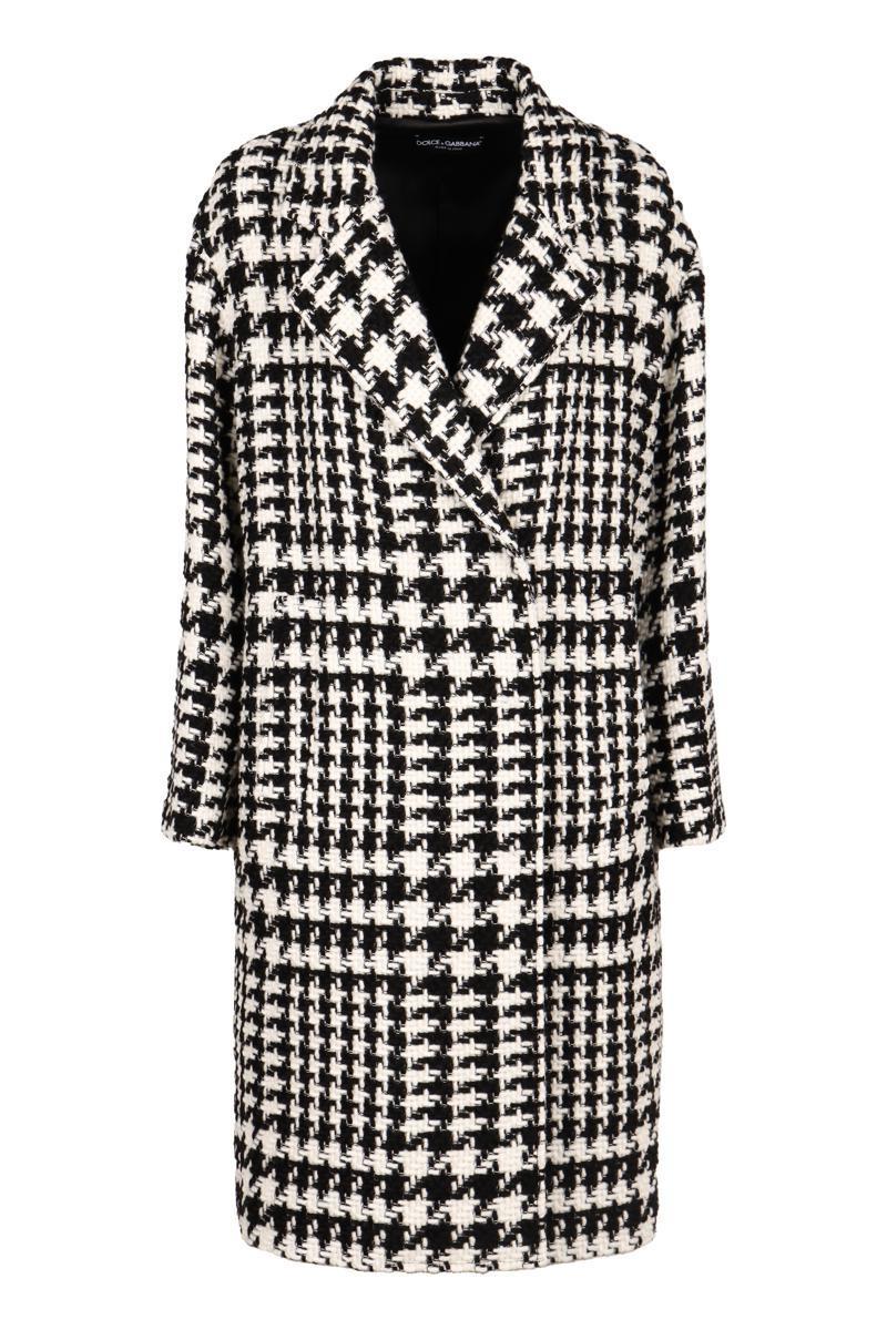 Black And White Coat With All-over Check Motiv In Wool Blend Product Image