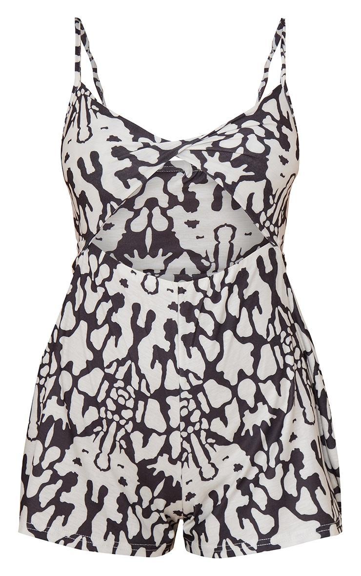 Black Abstract Print Twist Bust Strappy Romper Product Image