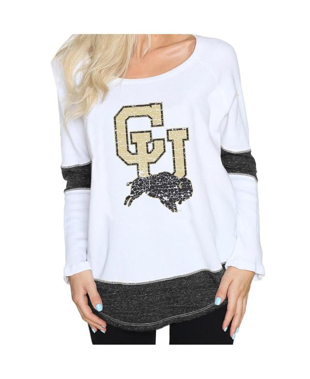 Womens Original Retro Brand White Distressed Colorado Buffaloes Thermal Long Sleeve T-shirt Product Image