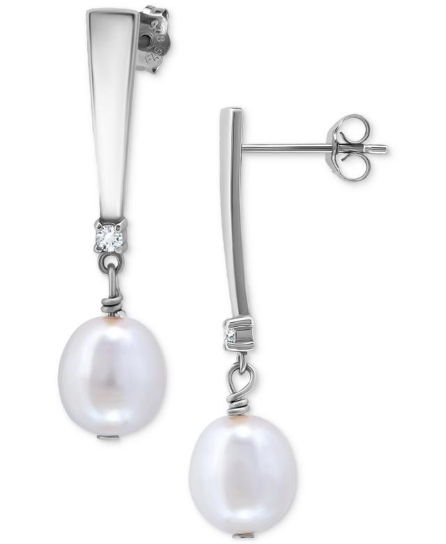 Giani Bernini Cultured Freshwater Oval Pearl (10 x 8mm) & Cubic Zirconia Drop Earrings, Created for Macys Product Image