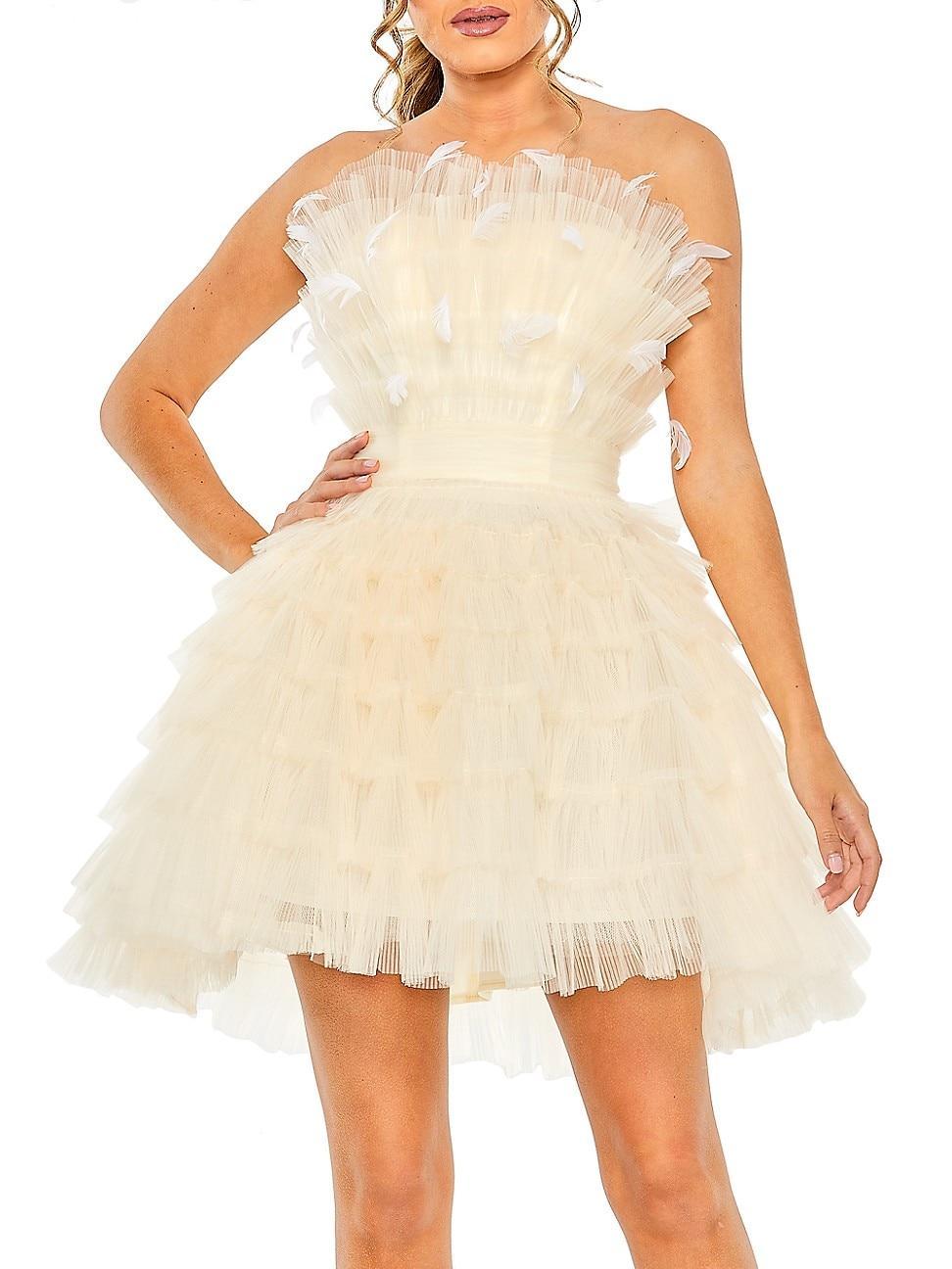 Mac Duggal Feather Tulle Strapless Minidress Product Image