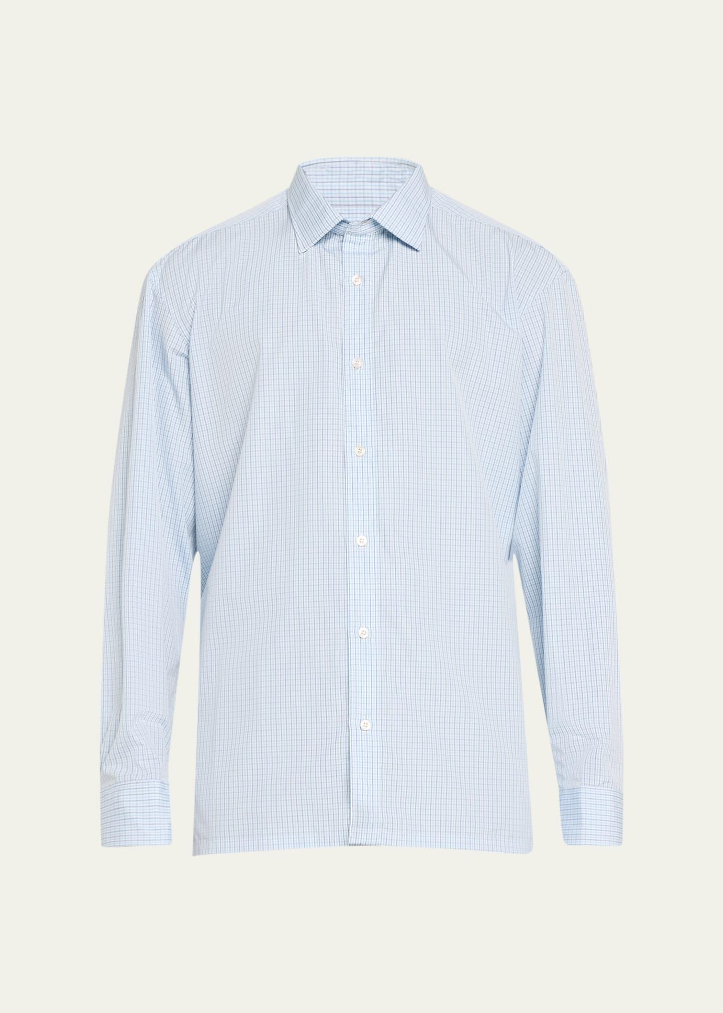 Mens Cotton Mini Check Sport Shirt Product Image