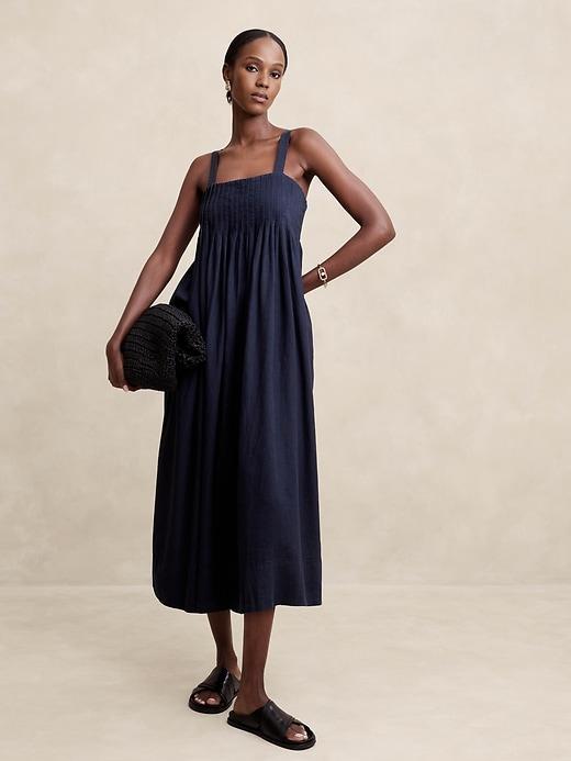 Linen-Blend Drapey Midi Dress Product Image