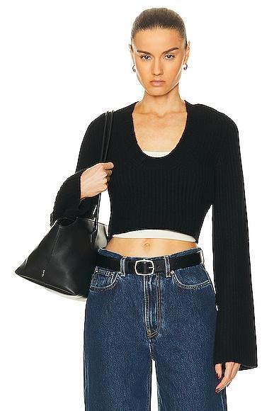 Loulou Studio Chante Cropped Sweater in Black Product Image