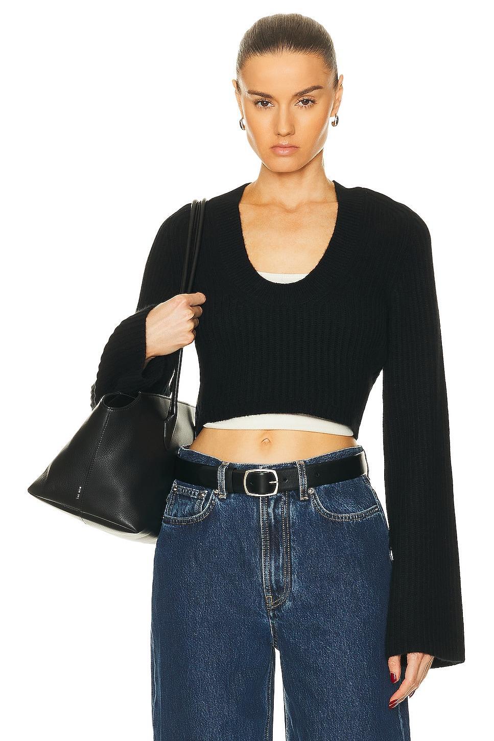 Loulou Studio Chante Cropped Sweater in Black Product Image