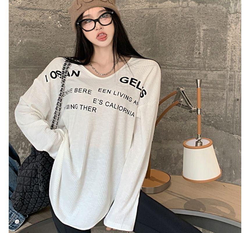 Long-Sleeve Crew Neck Lettering Print Tee Product Image