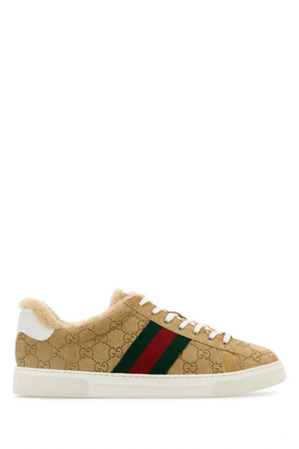 GUCCI Camel Suede Ace Sneakers In Brown Product Image