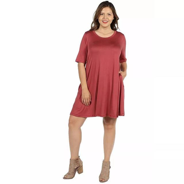 Plus Size 24seven Comfort Apparel Knee Length Pocket T-Shirtdress, Womens Med Grey Product Image