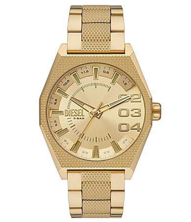 Diesel Mens Scraper Three-Hand Gold-Tone Stainless Steel Bracelet Watch Product Image