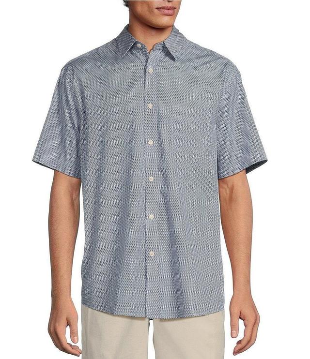 Roundtree & Yorke Short Sleeve Wave Print Poplin Sport Shirt Product Image