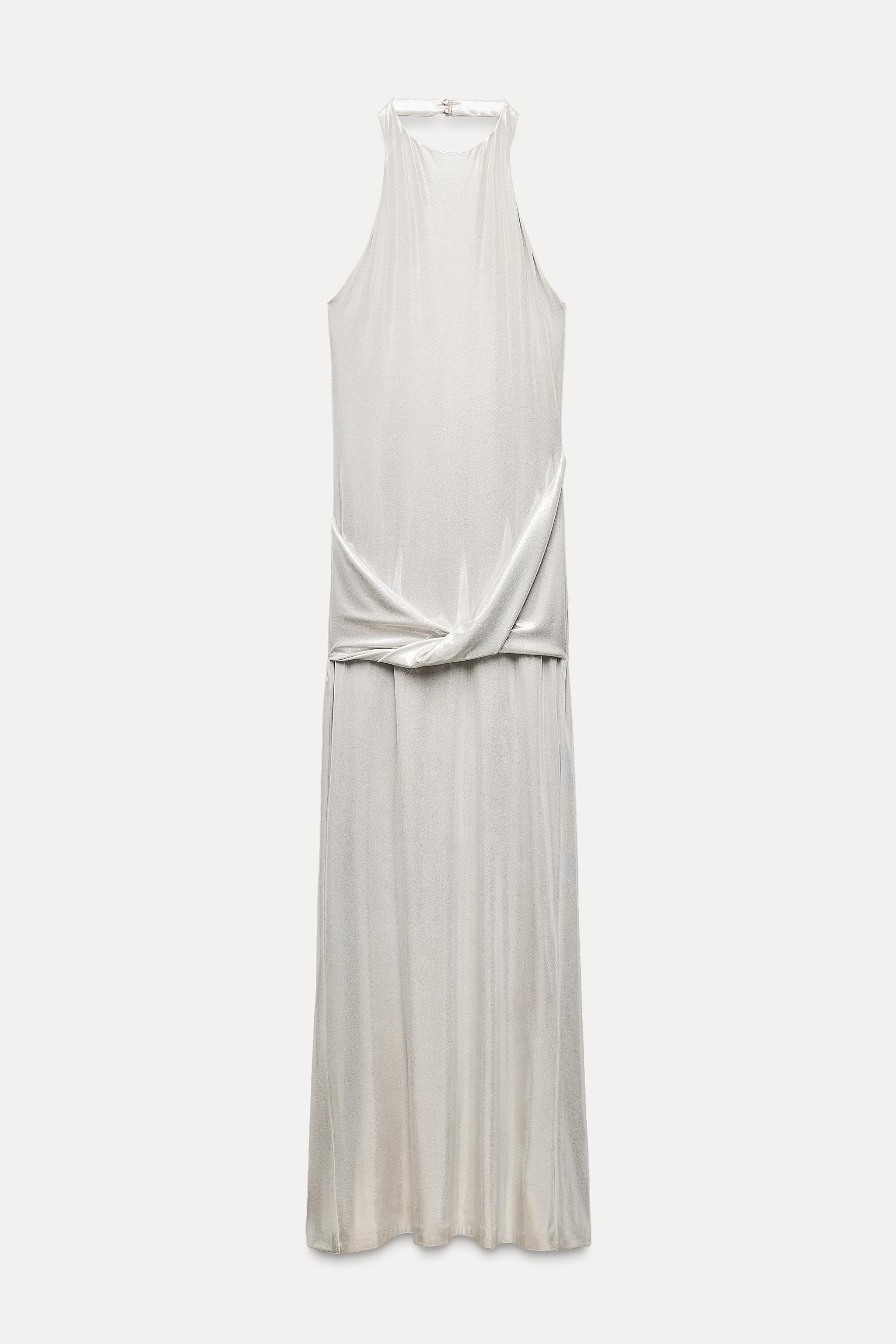 LONG FOIL HALTER DRESS Product Image