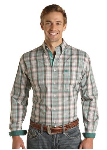 SALE Panhandle® Men's L/S Turquoise Plaid Button Shirt Product Image