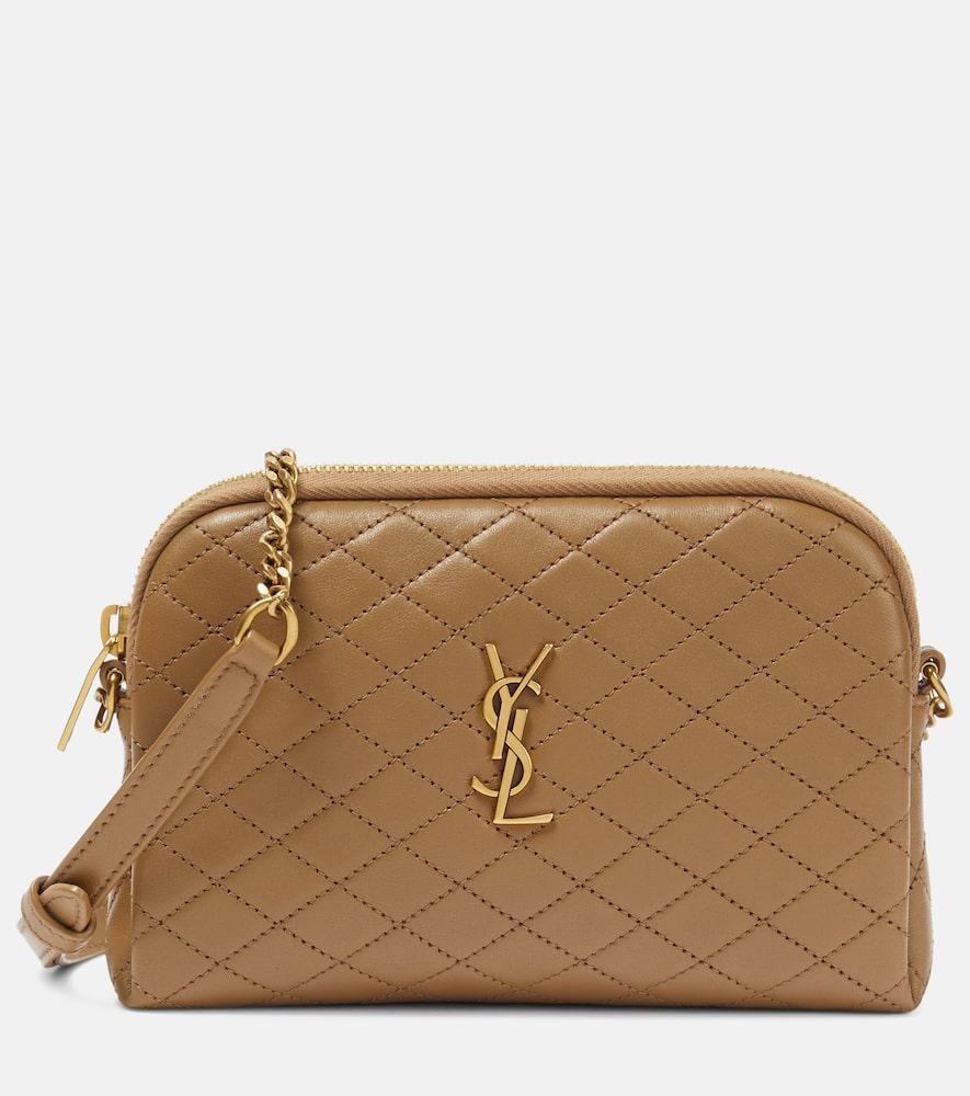 SAINT LAURENT Gabby Quilted Patent Leather Crossbody Bag In Brown Product Image