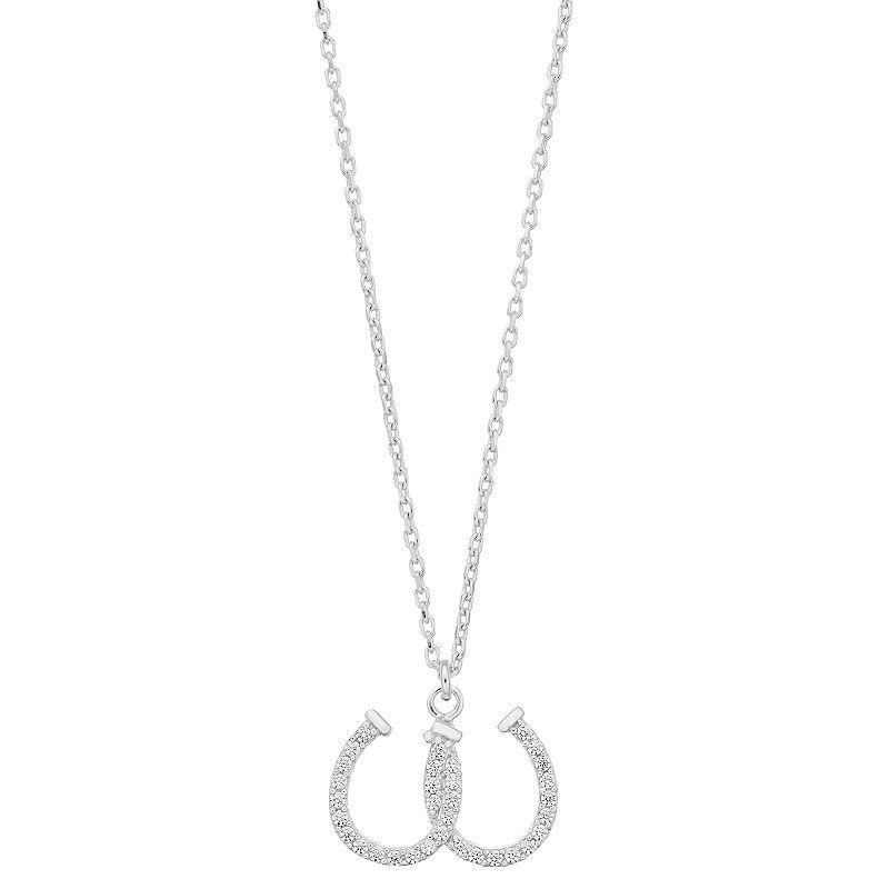 Sterling Silver Cubic Zirconia Double Horseshoe Pendant Necklace, Womens White Product Image