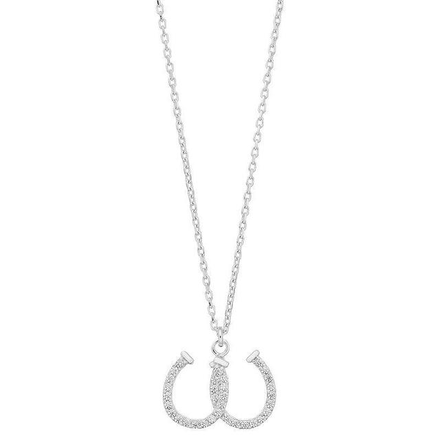 Sterling Silver Cubic Zirconia Double Horseshoe Pendant Necklace, Womens Product Image