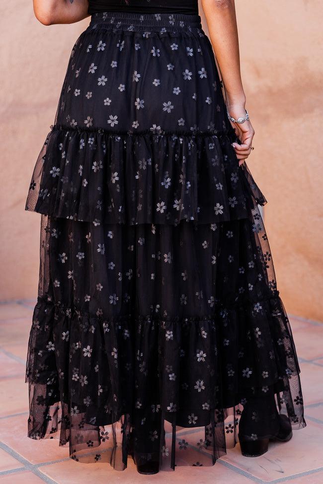 California Dreaming Black Flower Tulle Maxi Skirt FINAL SALE Product Image