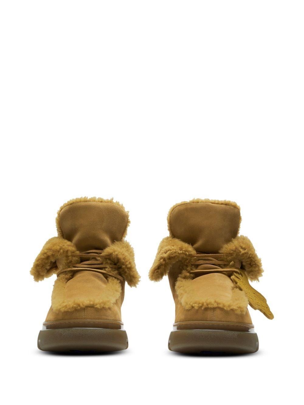 BURBERRY Creeper Shearling-trim Suede Boots In Yellow/orange Product Image