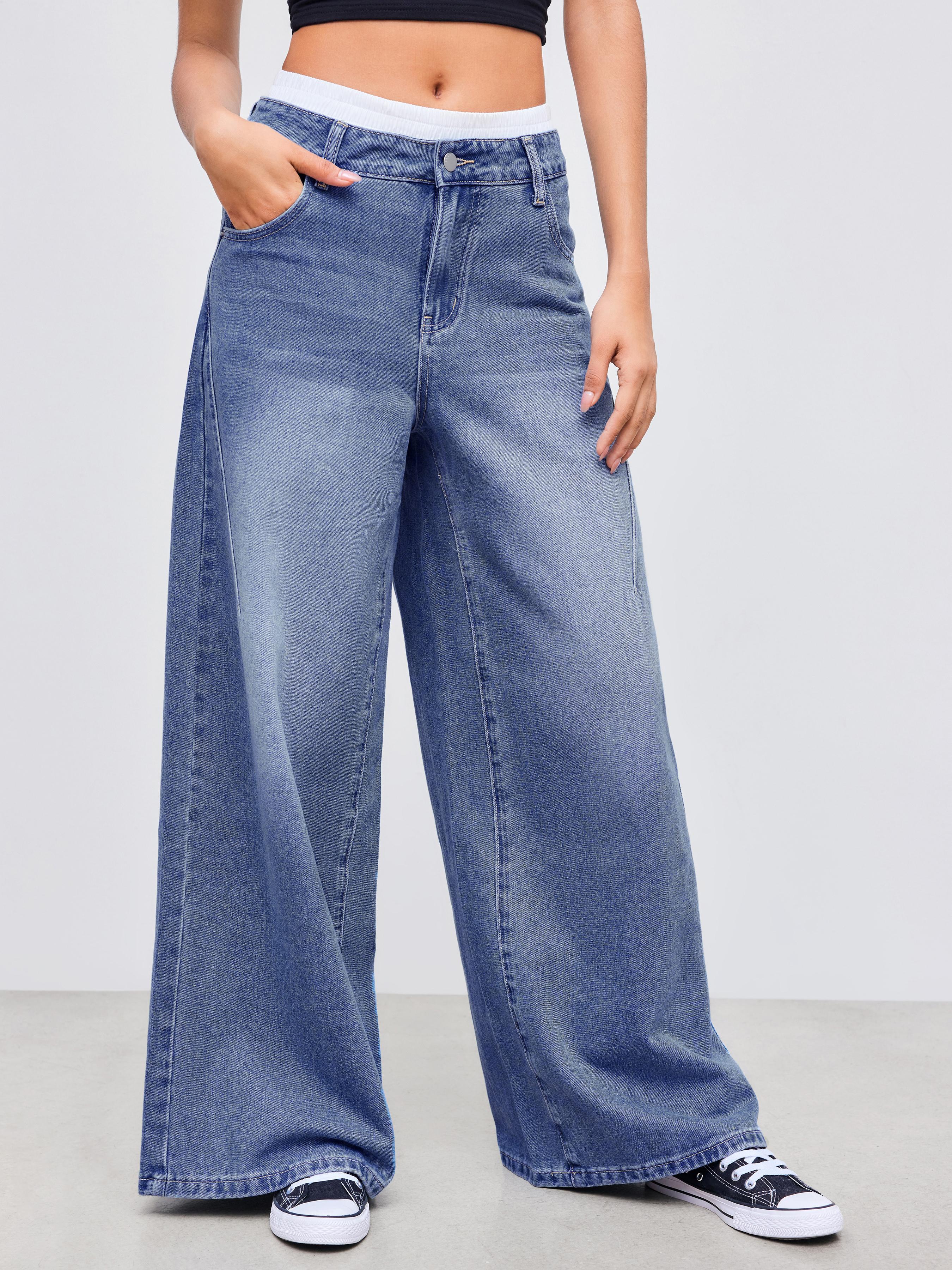 Cider Denim Low Rise Solid Wide Leg Jeans Product Image