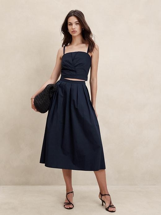 Poplin Pleated Midi Skirt Product Image