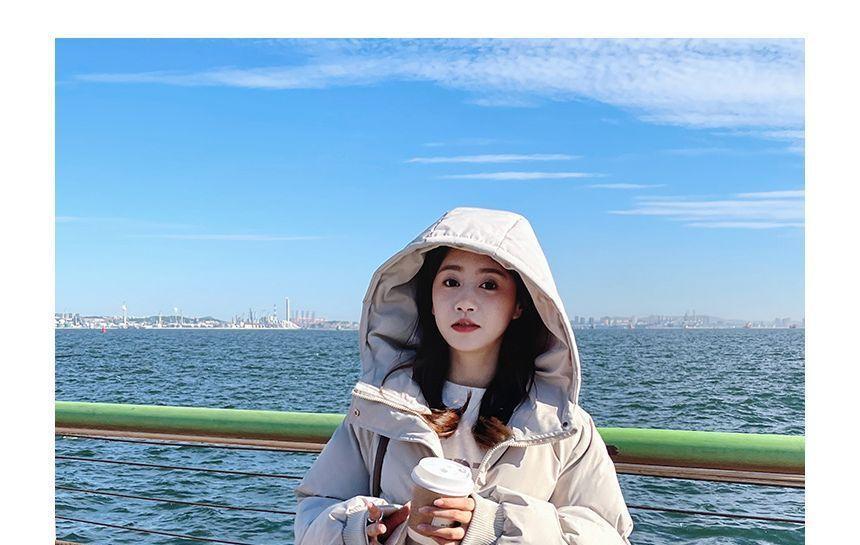 Plain Hooded Padded Midi Zip Coat Product Image