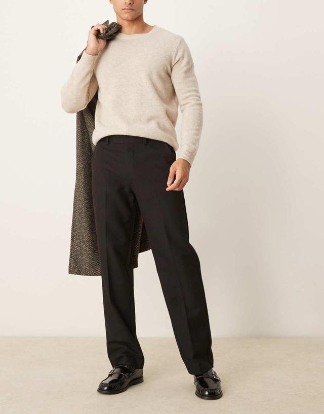 ASOS DESIGN straight leg tailored wool mix pants in black twill Product Image