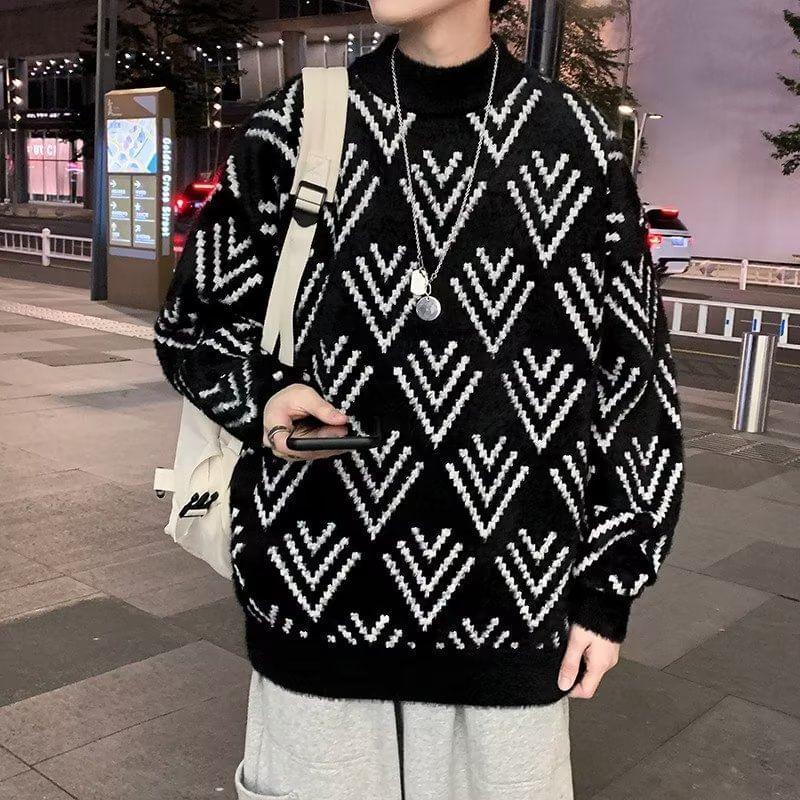 Mock Neck Patterned Sweater Product Image