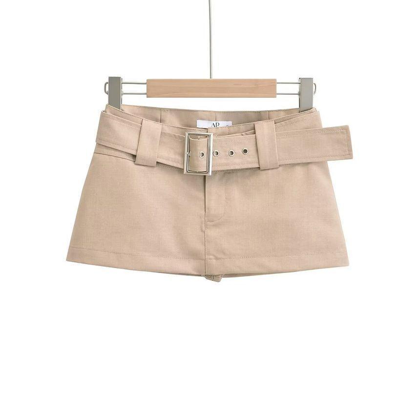 Low Waist Plain Belted Mini Pencil Skirt Product Image