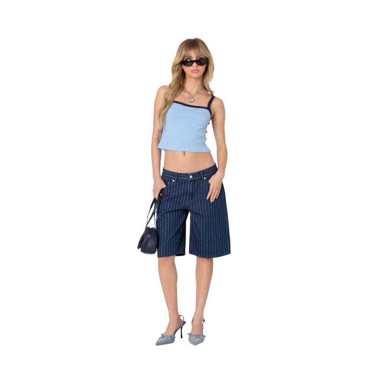 Edikted Womens Pinstripe Denim Bermuda Shorts Product Image