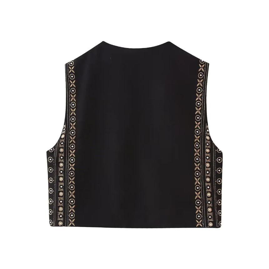 Embroidered Open Front Crop Vest Product Image