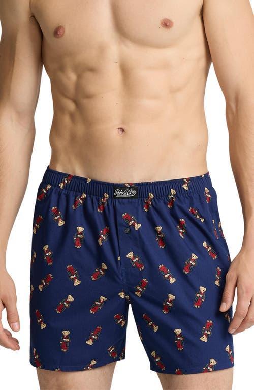 POLO RALPH LAUREN Men's Polo Bear Print Woven Boxers In Fall Royal,fall Morning Robe Bear Product Image