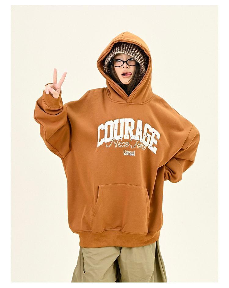 Drop Shoulder Crewneck Lettering Printed Oversized Hoodie Product Image