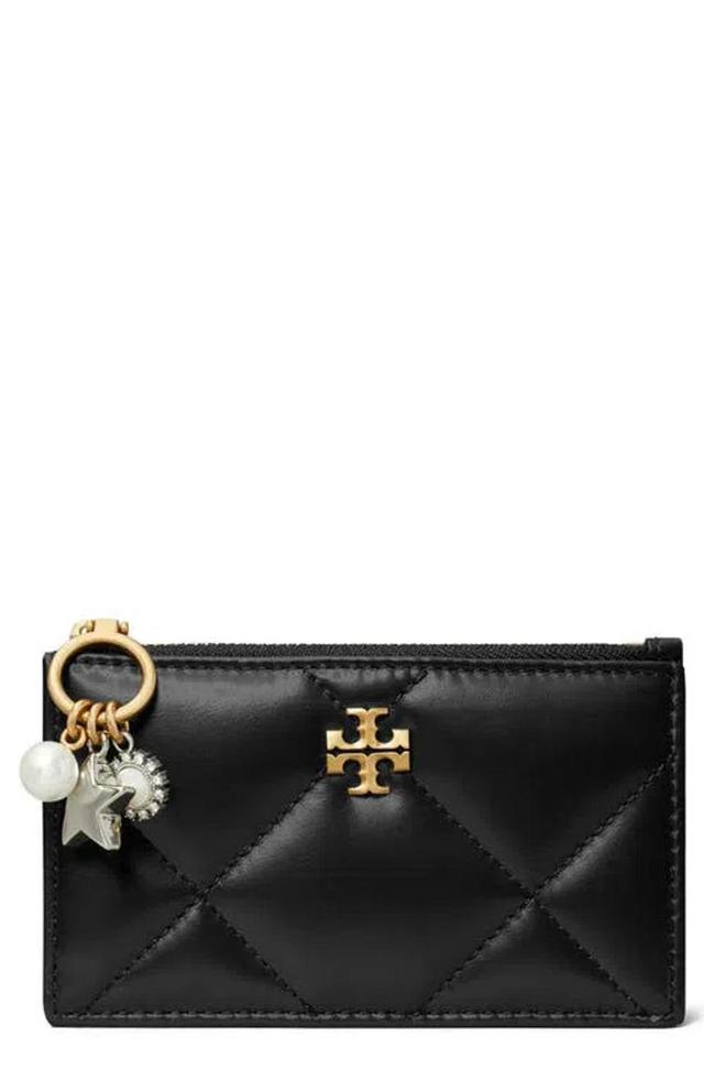 TORY BURCH Kira Charm Diamond Quilted Leather Card Holder In Black Product Image