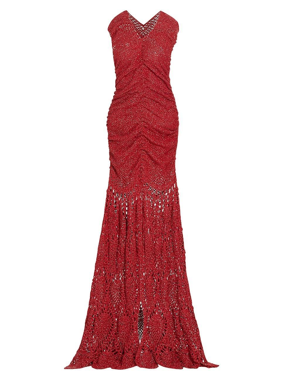 Womens Ruched V-Neck Crochet Gown Product Image