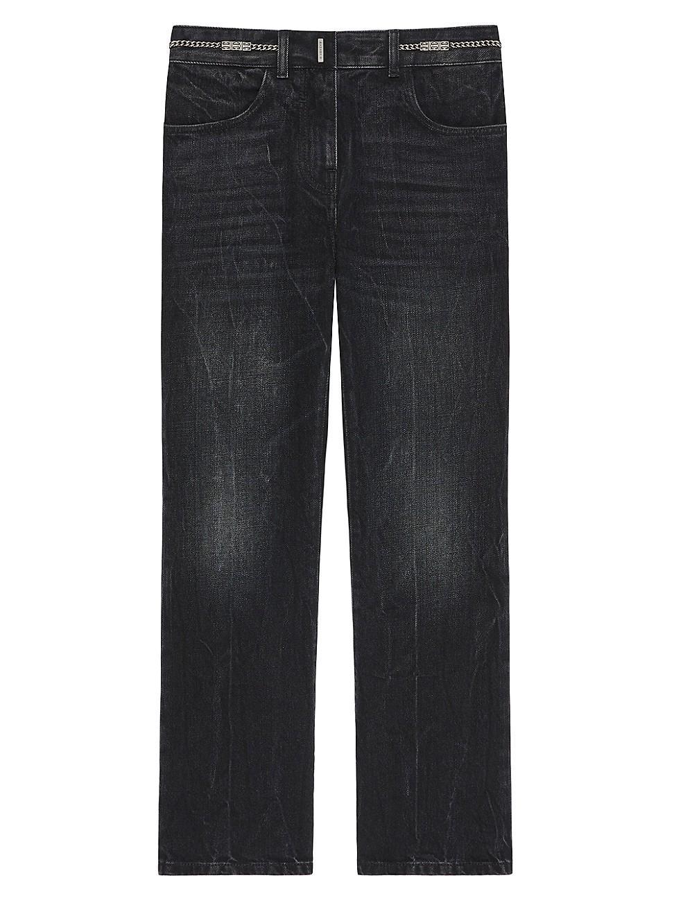 Womens Bootcut Pants in Denim with Chains Details product image