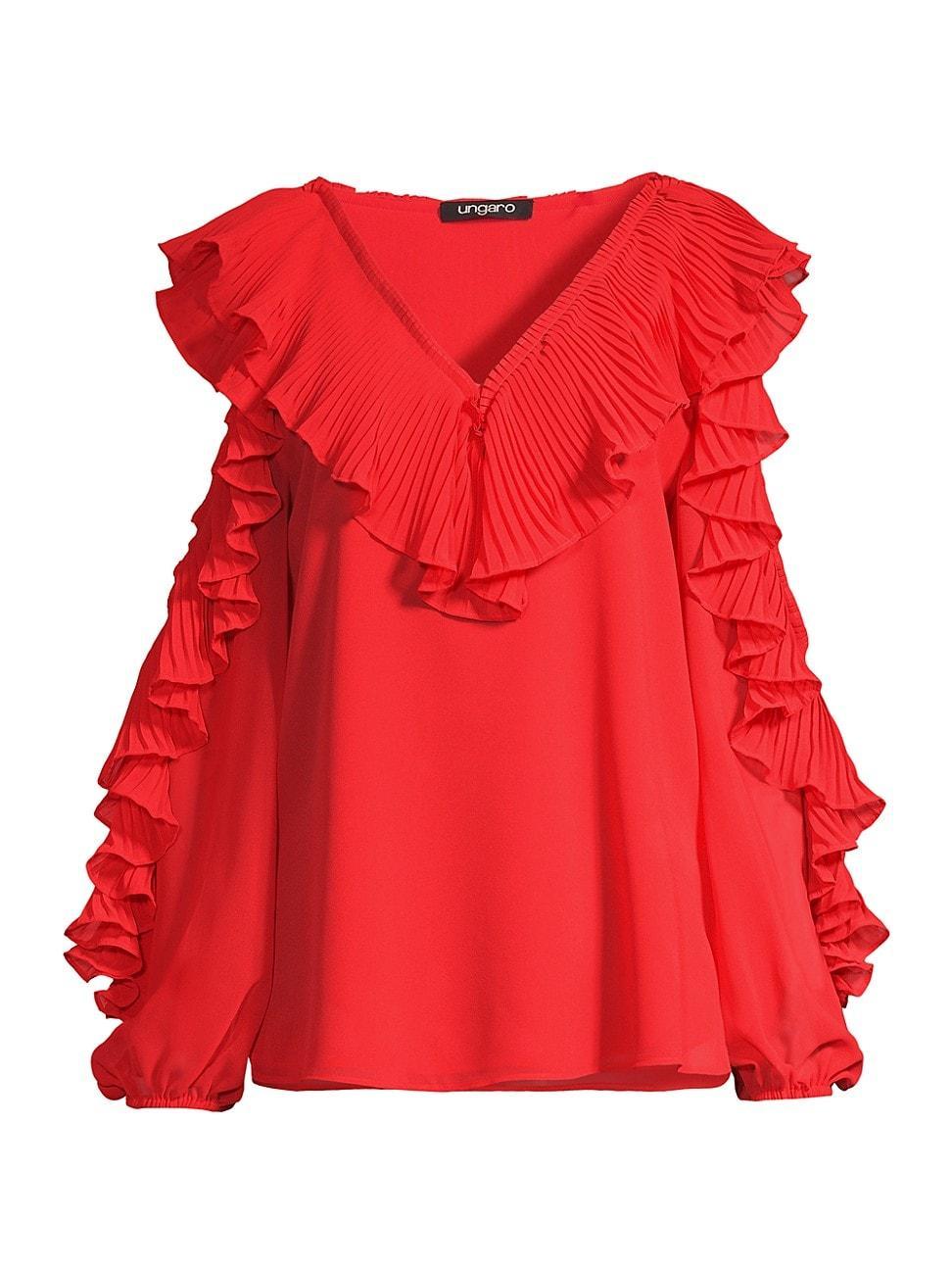 Womens Jayden Ruffle Chiffon Cold-Shoulder Blouse Product Image