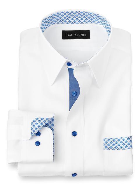 Non-Iron Cotton Solid Dress Shirt With Contrast Trim - White Product Image