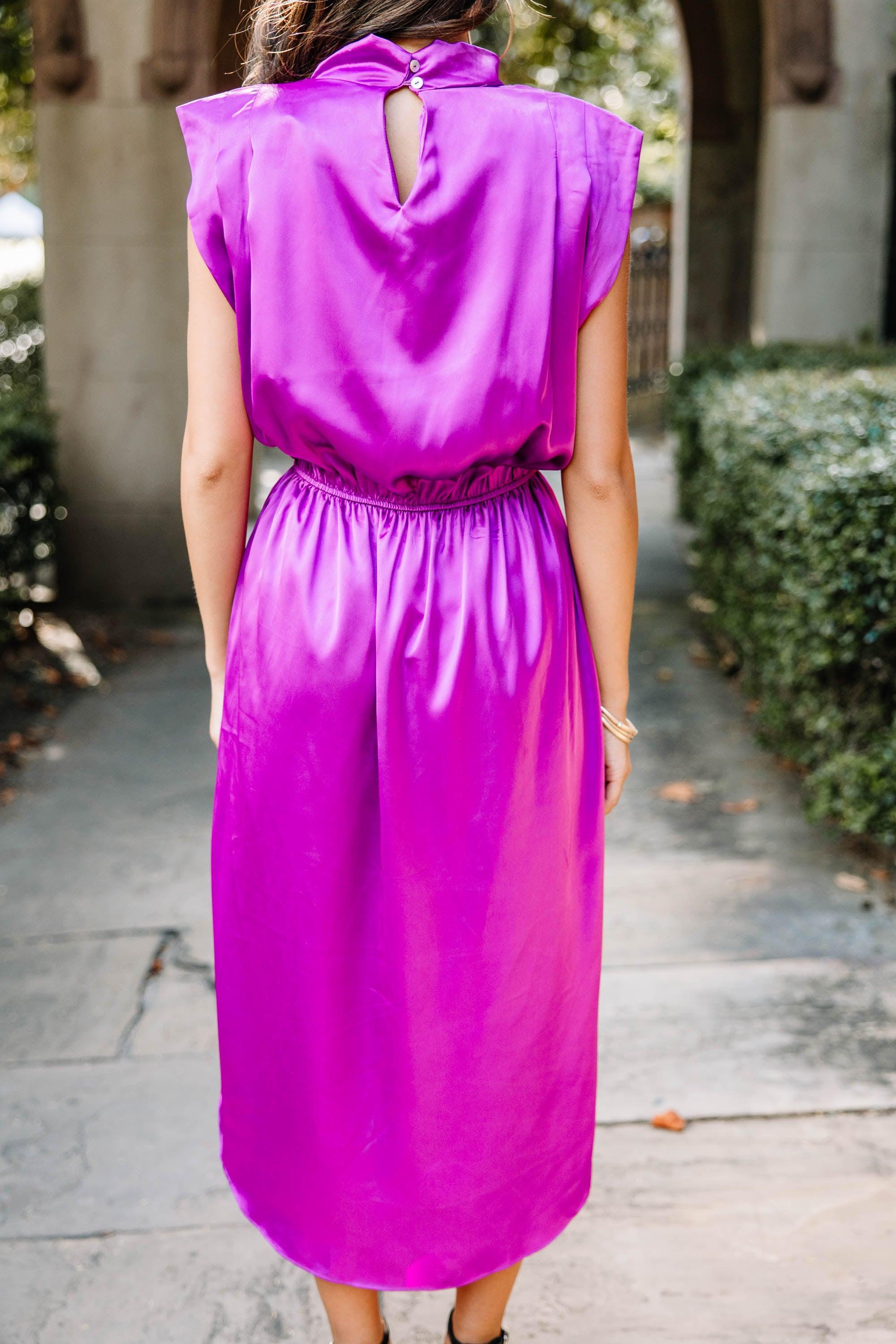 All Eyes On You Plum Purple Satin Midi Dress Female Product Image