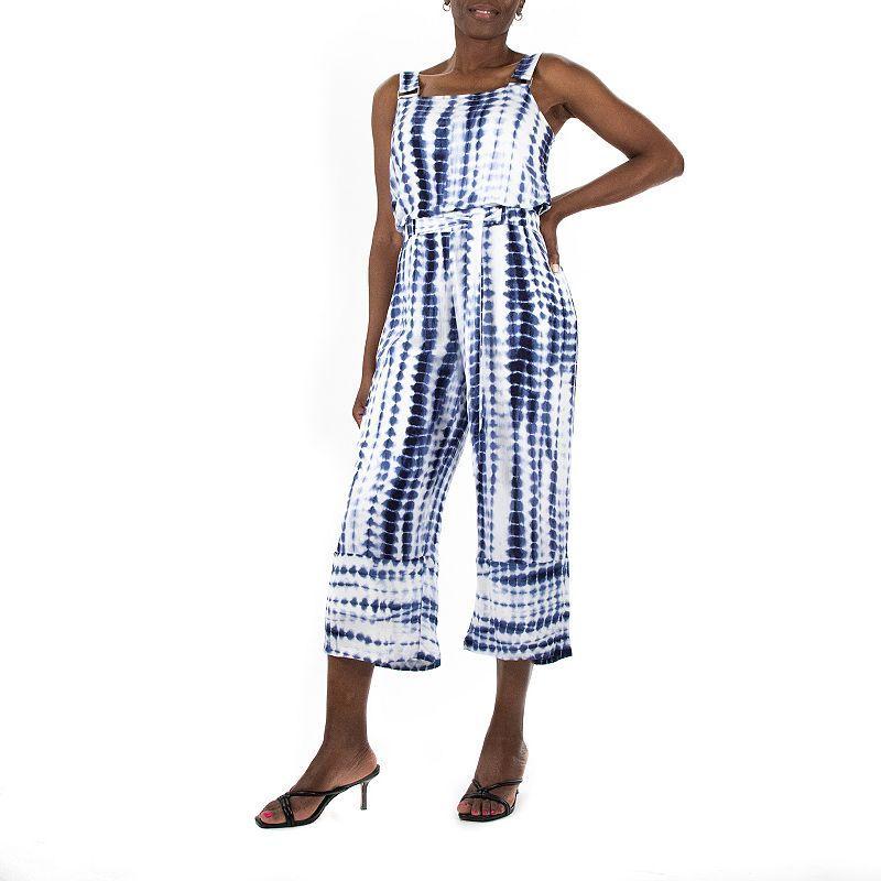 Womens Nina Leonard Print Wide-Leg Crop Jumpsuit Blue Team Product Image