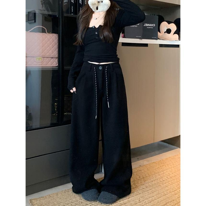 High Rise Plain Wide Leg Pants Product Image